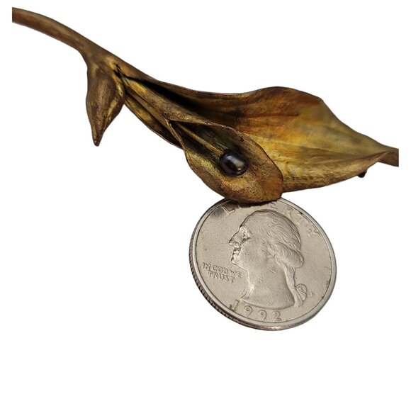 Michael Michaud Bronze Calla Lily Center Genuine Freshwater Pearl Brooch E755 - Picture 7 of 9